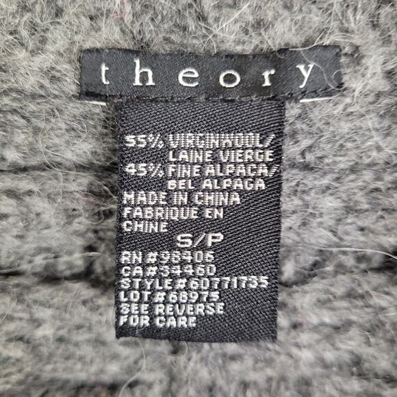 Theory grey wool alpaca cable knit cardigan Size Sm shawl collar medallion back - Picture 3 of 7